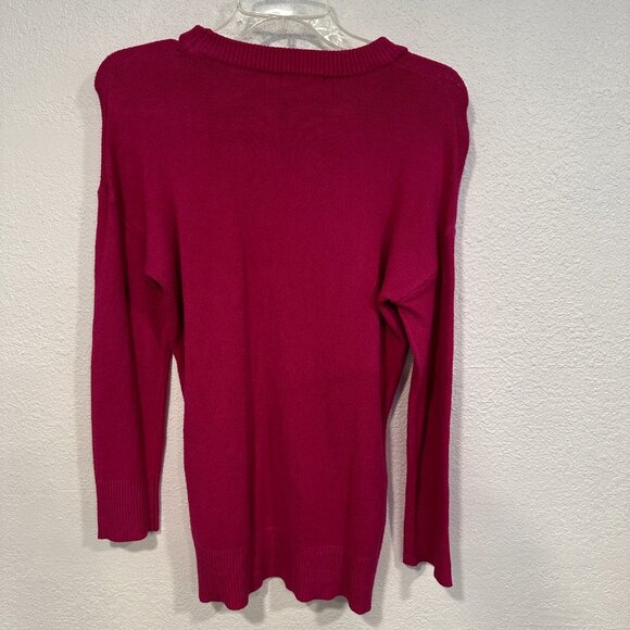 Tahari Pullover Sweater Fuchsia Pink HiLo Hem Long Sleeves Size Petite Small S/P - Picture 2 of 8